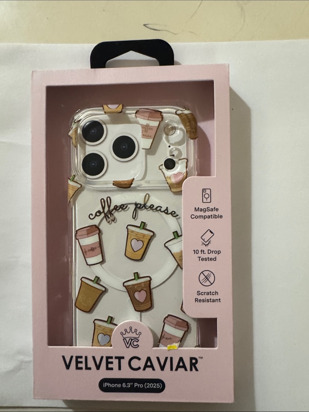 Velvet Caviar Pink Coffee Please Clear iPhone Case with Cup Charm